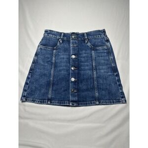 Aerie Denim Mini Skirt Button Front Dark Blue Wash‎ Elastic Back Size Small
